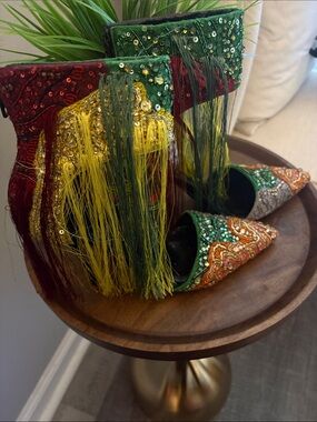 RARE Alexander McQueen Beaded Green, Red, Yellow Fringe Heels